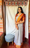 White color soft handloom tussar silk saree with zari weaving work