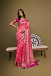Pink color tussar silk saree with bandhani weaving work
