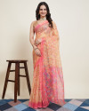Peach color soft organza silk saree with printed work