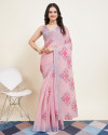 Baby pink color cotton silk saree with printed work