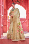 Beige color soft cotton saree with woven design
