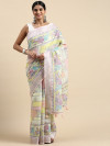 Baby pink color linen cotton saree with printed work