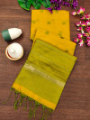 Mustard yellow color soft raw silk saree with weaving work