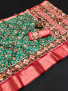 Rama green color soft patola silk saree with digital printed work