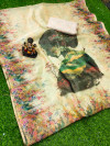 Multi color organza silk saree with digital printed work