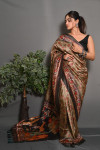 Pista green color soft silk saree with digital printed work