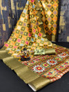 Mahendi green color dola silk saree with rangeen patola design & digital printed work