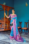 Rama green color soft paithani patola silk saree with zari weaving work