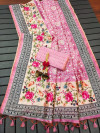 Pink color tussar silk saree with embroidery work