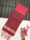 Gajari color khadi raw silk saree with floral weaving border