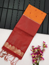 Orange color khadi raw silk saree with floral weaving border