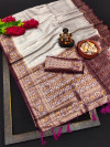 Gray and magenta color kanjivaram silk saree with zari weaving work