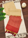 Cream color raw silk saree with temple weaving border
