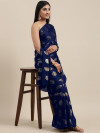 Navy blue color pure satin silk saree with foil printed work