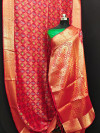 Red color soft kanjivaram patola silk saree with zari weaving work