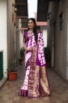 Magenta color dola silk saree with shibori print & zari weaving work