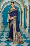 Navy blue color soft silk saree with zari weaving work