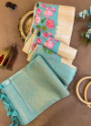 Sky blue color soft silk saree with pichwai printed work