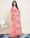 Peach color cotton silk saree with printed work