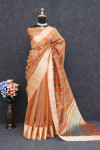 Orange color soft tussar silk saree with zari weaving work