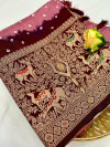 Dusty pink and maroon color bandhej silk saree with meenakari weaving work