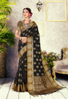Black color chanderi cotton saree with jacquard zari work