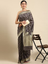 Gray color banarasi cotton silk saree with floral woven motifs