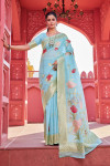 Sky blue color soft cotton saree with woven design