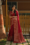 Maroon color bandhej silk saree with zari weaving work