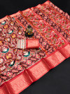Maroon color soft patola silk saree with digital printed work