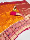Orange color kanchipuram silk saree zari weaving work