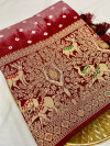 Beige and maroon color bandhej silk saree with meenakari weaving work