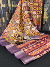 Lavender color dola silk saree with rangeen patola design & digital printed work