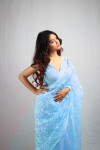 Sky blue color soft organza silk saree with embroidery work