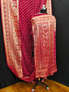 Maroon color bandhej silk saree with meenakari weaving work
