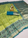 Parrot green color kanchipuram silk saree zari weaving work