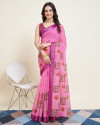 Baby pink color soft cotton saree with printed work
