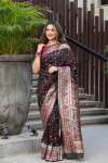 Black color soft cotton saree with woven design & pashmina work