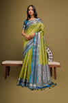 Mahendi green color tussar silk saree with bandhani weaving work