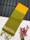 Yellow color khadi raw silk saree with floral weaving border