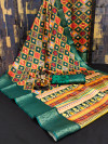 Rama green color dola silk saree with rangeen patola design & digital printed work