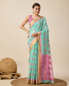 Sky blue color cotton silk saree with weaving work