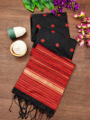 Black color soft raw silk saree with weaving work
