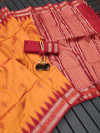 Orange color soft tussar silk saree with weaving temple border
