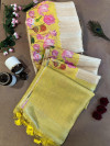 Lemon yellow color soft silk saree with pichwai printed work