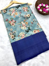Sky blue color softy silk saree with zari weaving & digital printed work