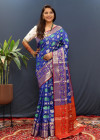Royal blue color soft patola silk saree with zari weaving work