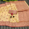 Beige color khadi raw silk saree with jamdani weaving border