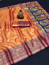 Orange color soft kanjivaram silk saree with zari weaving work