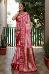 Pink color dola silk saree with shibori print & zari weaving work